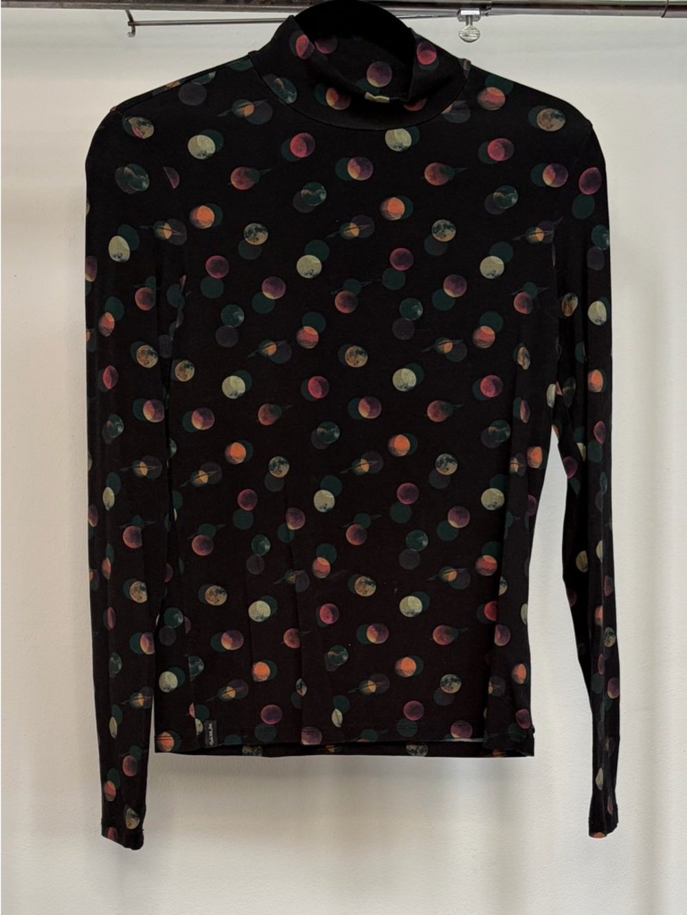 Scotch & Soda Black Mock Neck Long Sleeve Top with Multicolor Dot Motif - Picture 2 of 4